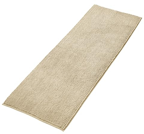 Decomira Tappeto Bagno Antiscivolo in Ciniglia | Tappetino bagno super assorbente, lavabile in lavatrice | Per il bagno, la doccia, la vasca da bagno o come tappetino WC | Beige - 50x150 cm