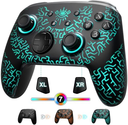 PALPOW Mando Switch 2, Mando Pro Inalambrico Compatible con Switch 2/OLED/Lite, Firefly Pro Controller Bluetooth con 7 LED Colores/NFC/Botones Traseros/Turbo/Control de Movimiento - Negro