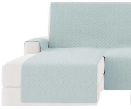 GAMUSI Sofaüberwurf für Chaiselongue, 240 cm, Eckteil links (bis zu 270 cm breit), gesteppt, einfarbig, Baumwolle, atmungsaktiv, Farbe: Aqua