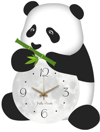 CULASIGN Panda Wanduhr Ohne TickgeräUsche Lautlos Kinder Wanduhr Modern für Kinderzimmer Zuhause KüChe Schlafzimmer BüRo Schule (Panda mit Bambus,30x25cm)