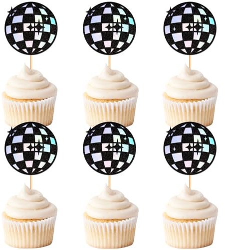 Keaziu 24PCS Music Singer Cupcake Toppers, Popular Singer Cupcake Picks for Disco Ball Theme Party Birthday Party Decoration Supplies for Boys and Girls Ball Black