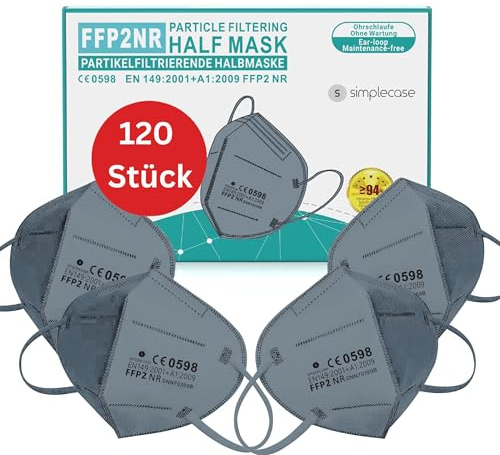SIMPLECASE 40x FFP2 Maske, CE Zertifiziert von offiziell benannter Stelle CE 0598, Atemschutzmaske, Partikelfiltermaske