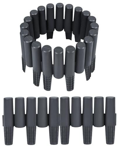 XINZI Beeteinfassung Rasenkante 5,6m Kunststoff Beetumrandung Holzoptik Gartenumrandung Beetzaun Mähkante Raseneinfassung Gartenpalisade Palisade Garten Deko (20 Stück, Anthrazit)