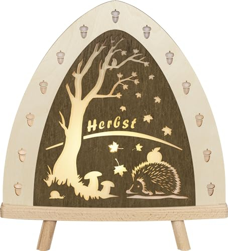 weigla - Dekoleuchte original Erzgebirge I Motiv Herbst I 1 LED Lampe I 0,8 W, E14 I Herbstdeko innen I Herbstbeleuchtung aus Holz I Fensterdeko