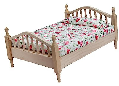 UPKOCH Miniatur Puppenhaus Bett aus Holz 1:12 Doppelbett Kleiner Möbel Schlafzimmer Deko für Puppenstube Kindgerechtes Design Fördert Kreativität und Handwerkliche Fähigkeiten