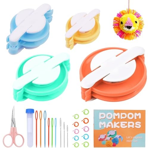 FTEVEN 27-teiliges Pompom-Maker-Set, 4 Größen, für Flaumkugeln, Häkeln, Stricken mit Schere und Anleitung für Erwachsene, DIY-Dekoration