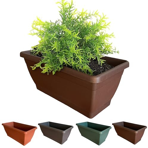BROWN&GREEN Jardinera Exterior Grande con Plato - 50x19x18 cm - Bronce - Rectangular - Plástico - Floreira