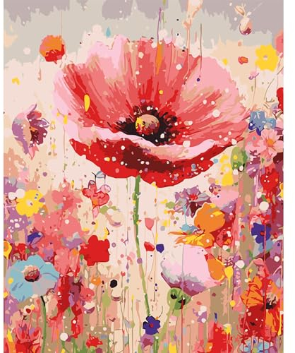 DAERLE Fleur de fantaisie Peinture par numéros adulte, Kit de bricolage pour adultes Peinture sur toile Avec peinture et pinceau, Cadeaux et décorations de peinture 40x50 cm Aquarelle florale