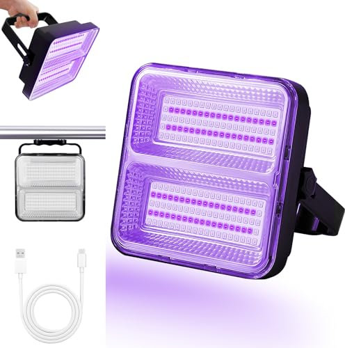 Benss Rechargeable LED UV Black Lights, 395nm 9600 mAh Battery Powered Blacklight, IP65 Waterproof, Portable for Glow Party, Stage Lighting, Halloween, Body Paint, Fluorescent Poster, Neon Glow