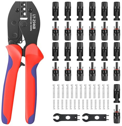 Kit d'outils de sertissage solaire avec pince à sertir et 13 paires de connecteurs solaires et 2 clés à molette, outil de sertissage pour assemblage et installation de câbles de panneau solaire de