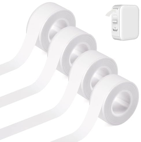 4 Rollen Etikettenband Geeignet für die Meisten Etikettendrucker Wasserfeste Etikettenband Drucken Sie Barcode, Name, Datum, Preis usw Geeignet für Haus, Büro, Schule (Weiß(12mm))
