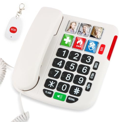 Big Button Telephone with Loud volume, Uvital Landline Phone Support Adjustable Volume and One-Touch Speed Dials, Multifunctional Corded Telephone for Seniors, Home and Front Desk (White)