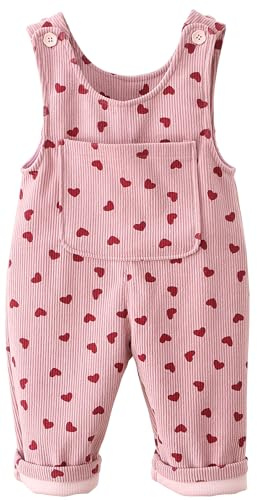 Happy Cherry Salopette Bambina in Velluto a Coste Bimba Tuta con Bottoni Bretelle Comodo Cotone Pagliaccetto Senza Maniche con Stampa a Cuore Rosa Taglia 24 Mesi