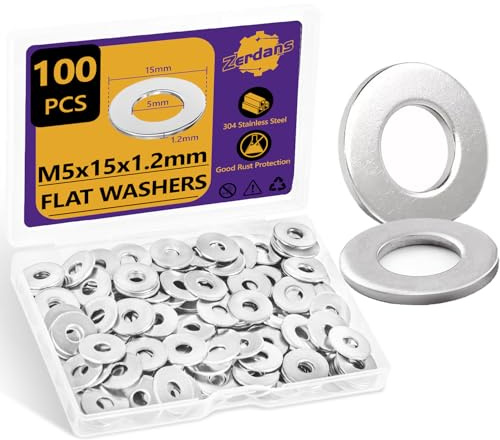 Unterlegscheiben M5 Große,100 Stück Beilagscheiben Edelstahl A2 V2A 304, Karosseriescheiben M5 x 15mm, Unterlegscheibe DIN9021 / ISO7093, Metallscheiben für Schrauben & Muttern