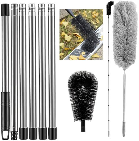 Gutter Cleaning Tools - Roofing Tool Guard Cleaner Tool with 9.2ft Adjustable Extendable Telescopic Pole Gutter Cleaning Tools From The Ground with Soft/Hard Cleaning Heads for Easy Deep Cleaning