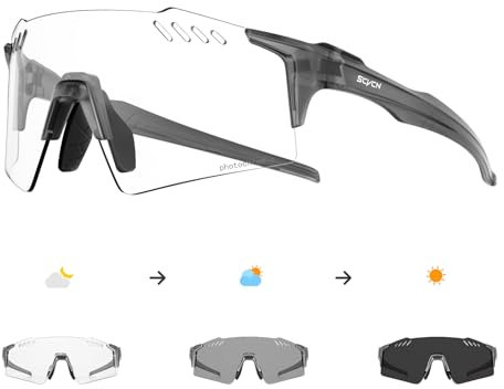 SCVCN Selbsttönend Photochromatische Fahrradbrille Herren Damen Sportsonnenbrille Klar Radsport Radfahren MTB Laufen Radbrille Volleyball Tennis Autofahren Angeln Softball Bergsteigen Golf 06 Grau