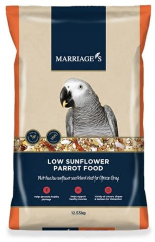 Marriages - Low Sunflower Parrot Food 12.55kg, Parrot Seed with Oats and Peanut Kernels, Wholesome Bird Seed, Bird Food Packed with Fibre and Protein
