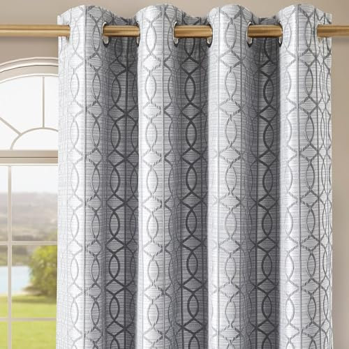 HORIMOTE HOME 100% Blackout Eyelet Curtains 66x90 Inch (2 Panels) - Thermal Insulated Curtain with Noise Reduction, Heavyweight Jacquard Woven Grey Curtains for Bedroom,Living Room