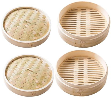 Panier à vapeur en bambou 18 cm chinois panier de panier alimentaire grillade pour la somme de cuisson asiatique, boulettes, légumes, riz brun de poisson