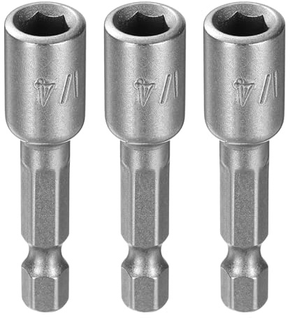 QUARKZMAN Steckschlüssel 1/4 Zoll Sechskant Stecknuss Set Bits 3 Stück | 1/4 Zoll Sechskantschaft 48mm Lange Magnetische CR-V Stahl Nussbohrer Steckschlüssel für Bohrer Mutter Bolzen Akkuschrauber