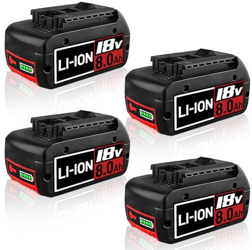 4 Stück 8.0Ah/8000mAh Ersatzakku für Bosch 18V Akku BAT609 BAT622 BAT609G BAT618G BAT619 BAT619G BAT610G BAT618 Werkzeugakku (Nicht Kompatibel mit 18V Green Tools House & Garden 18 V System)
