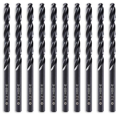 DelitonGude 3.2mm HSS M35 Cobalt Twist Drill Bit for Hardened Steel, High Speed Steel, Set of 10,Suitable for Steel,Stinless Steels, Cast Iron and Other Metals(UK-3.2mm)