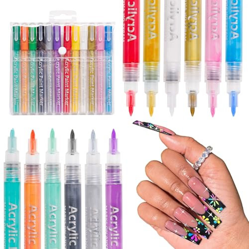KWJEIULSOQ 12 Colors Nail Art Pens Set, DIY Nail Polish Pens Quick-Drying Nail Art Painted Graffiti Acrylic Paint Pens For Painting Dotting Liner,DIY At Home & Salon
