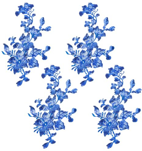 CRAFTYMELODY 4 Stück Pailletten Spitzen Applikation Blumenstoff Zum Aufnähen Bestickter Besatz Für Hochzeitskleid Kleider Kleidung Kragen Mütze Jeans Basteldekoration