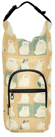 linqin White Blue Cats Water Bottle Holder Functional Water Bottle Carrying Case Bottle Water Holder Fits 20/24/32/40 oz Bottles