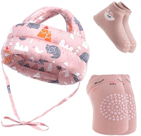 Culinavog Baby Helm Kopfschutz,Kinder Verstellbarer Schutzhelm,Anti-Kollisionshelm für Kleinkinder zum Krabbeln und Laufen,Atmungsaktiv & Leicht,mit Knieschoner und rutschfesten Socken