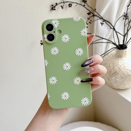 ZUKKASHAN for iphone 16 case Cute Daisy Pattern,Green | Shockproof, Protective,Girly Women Back Phone Cover,Cute Girly Flower,for Women Girls