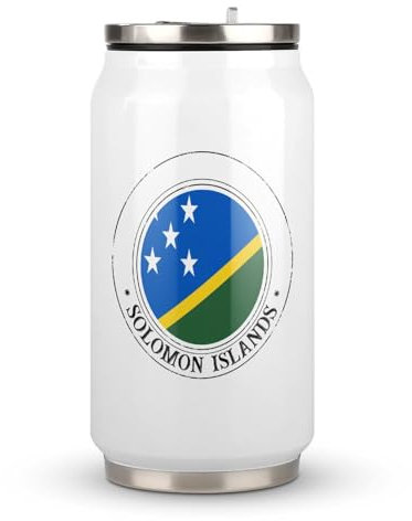 Yelolyio Taza de acero inoxidable con diseño de bandera de las Islas Salomón, taza de café de viaje de acero inoxidable con tapa y popote para hombres y mujeres, regalo de cumpleaños