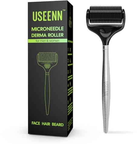 USEENN Ultra Wide Titanium Derma Roller for Face Hair Beard Scalp Skin Body Metal Handle 1200 Microneedling roller for Women and Men 0.25mm