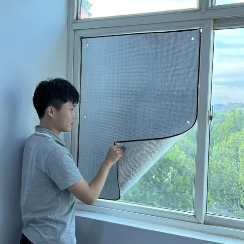 LGHSWDQ 100% Sichtschutz Sonnenschutzfolie, Verdunklungsfolie Fensterfolie Mit Saugnapf, Silber Doppelseitige Aluminiumfolie Für Sonnendach, Badezimmer, Tragbare Reise(120x130cm)