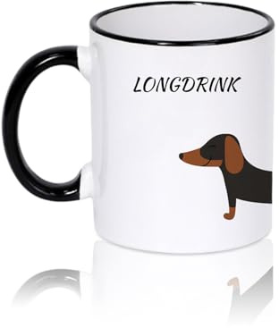 MOAZIFI Dackel Tasse mit Longdrink Spruch, Lustiger Kaffeebecher für Dackel-Liebhaber, Ideal als Geschenk für Frauen und Alkohol Fans, Gin Tonic Tequila Wodka Whisky