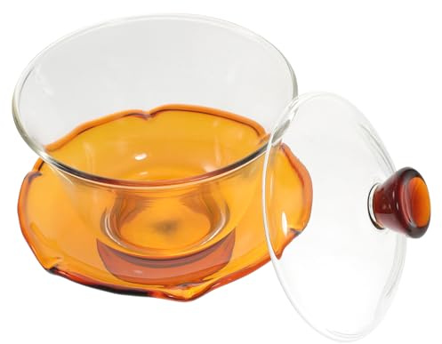 FUNNETOYU Tazza da Tè Gongfu in Vetro Trasparente con Antipolvere Tazza per Infusione Tè e Tisane Design e Decorativo Facile da e Conservare