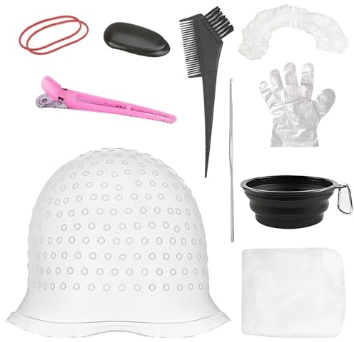 Highlight Cap and Hook Kit, 12-Piece Silicone Hair Highlighting Set with Dye Tools, Professional Streaking Cap for DIY Home Styling and Salon Use