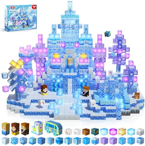 GraceDuck Magnetische Bausteine 200 Teile - Magnetbausteine baust du schneebedeckte Burgen, Tauche EIN in eine märchenhafte Winterwelt, Ideales Lernspielzeug Geschenk für Kinder ab 4-12 Jahren