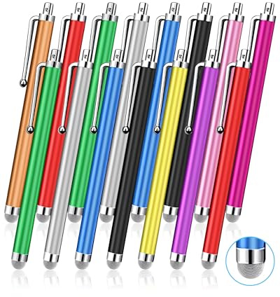 DAXINGXING Lot de 15 stylets pour écran tactile, haute sensibilité avec pointe en fibre durable, compatible avec iPad/iPhone/tablettes Android et appareils à écran tactile, 10 couleurs