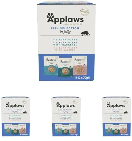 Applaws Natural Wet Cat Food Pouch, Fish Selection in Jelly 70 g (12 x 70 g Pouches) (Pack of 4)