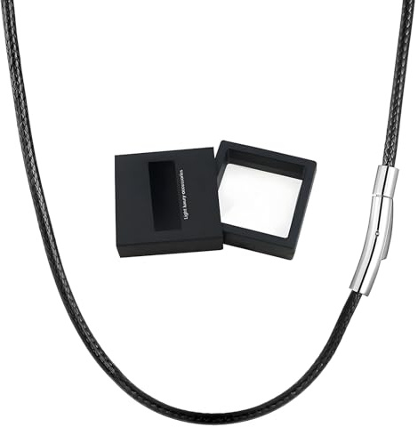 RhiVrillion Lederkette Herren Schwarz 3mm x 50cm Leder Halskette Männer Frauen Edelstahl Verschluss Geflochtene Kunstleder Kette