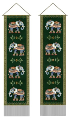 AHANDMAKER 2 Stück Indischer Elefanten Totem Wandteppich Traditionelle Afrikanische Elefanten Wandteppiche Langer Wandteppich Im Indischen Muster Mit Quasten Zur Dekoration