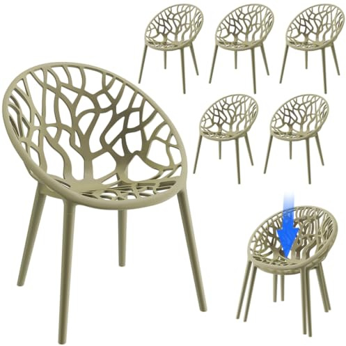 STEELSØN Quanta Gartenstühle 6er Set – Loungesessel Olivgrün aus Kunststoff – Outdoor Schalenstuhl Garten/Balkon/Terrasse – stapelbare Balkonstühle wetterfest UV-beständig – Gartensessel bis 120 kg