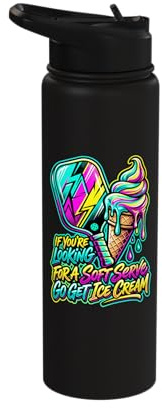 Pop Art 90s Dripping Pickleball Soft Serve Ice Cream Humor Stainless Steel Insulated Water Bottle