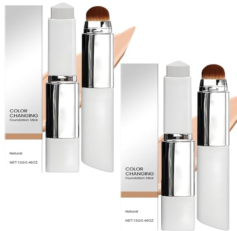 2pcs Color Changing Foundation Stick mit Bürste, Cover Cream Stick V, Full To Medium Coverage Base Makeup, Feuchtigkeitsspendende Farbwechselndes Foundation-Sticks for Alle Hauttypen(Natürliche)