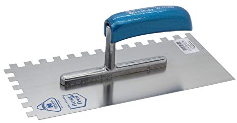 Jung Henkelmann Glättekelle (gezahnt 10x10 mm, Stahl rostfrei, Griff gebogen, Maße 280x130 mm, Kelle) 50701000