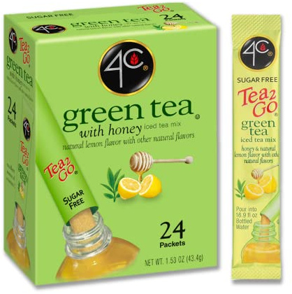 4C Powder Drink Mix Packets, Green Tea 1 Pack, 24 Count, Singles Stix On the Go, Refreshing Sugar Free Water Flavorings
