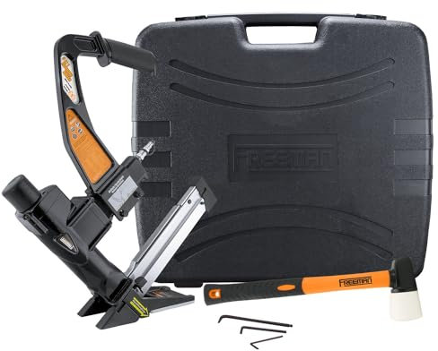 Freeman PFL618BR Pneumatic 3-in-1 15.5-Gauge and 16-Gauge 2 Flooring Nailer/Stapler with Flooring Mallet, Interchangeable Base Plates, and Case