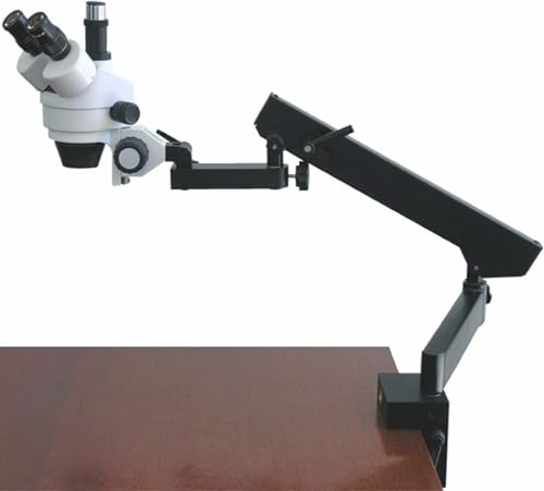 AmScope SM-6TZ Professional Trinocular Stereo Zoom Microscope, WH10x Eyepieces, 3.5X-90X Magnification, 0.7X-4.5X Zoom Objective, Ambient Lighting, Clamping Articulating Arm Stand, Includes 0.5X and 2.0X Barlow Lenses