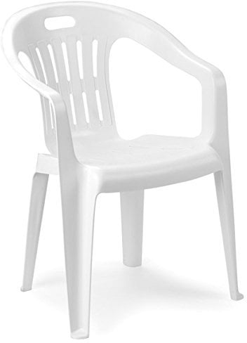 Stapelbarer Stuhl mit niedriger Rückenlehne und Armlehnen, Made in Italy, 56 x 55 x 78 cm, Farbe Weiß
